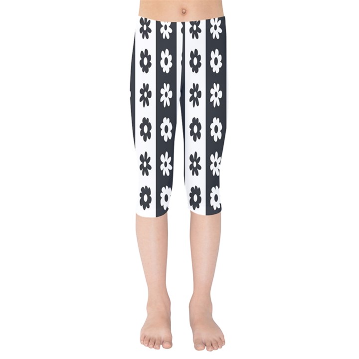 Black-and-white-flower-pattern-by-zebra-stripes-seamless-floral-for-printing-wall-textile-free-vecto Kids  Capri Leggings 