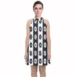 Black-and-white-flower-pattern-by-zebra-stripes-seamless-floral-for-printing-wall-textile-free-vecto Velvet Halter Neckline Dress 