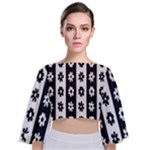 Black-and-white-flower-pattern-by-zebra-stripes-seamless-floral-for-printing-wall-textile-free-vecto Tie Back Butterfly Sleeve Chiffon Top