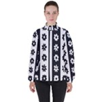 Black-and-white-flower-pattern-by-zebra-stripes-seamless-floral-for-printing-wall-textile-free-vecto Women s High Neck Windbreaker