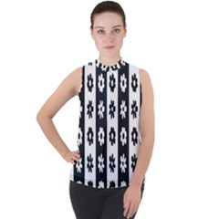Black-and-white-flower-pattern-by-zebra-stripes-seamless-floral-for-printing-wall-textile-free-vecto Mock Neck Chiffon Sleeveless Top by nate14shop