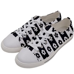 Black-and-white-flower-pattern-by-zebra-stripes-seamless-floral-for-printing-wall-textile-free-vecto Men s Low Top Canvas Sneakers by nate14shop