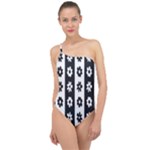 Black-and-white-flower-pattern-by-zebra-stripes-seamless-floral-for-printing-wall-textile-free-vecto Classic One Shoulder Swimsuit