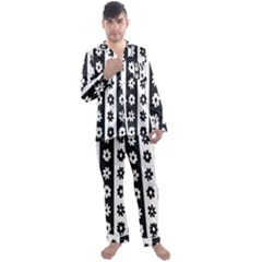 Black-and-white-flower-pattern-by-zebra-stripes-seamless-floral-for-printing-wall-textile-free-vecto Men s Long Sleeve Satin Pajamas Set by nate14shop