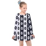 Black-and-white-flower-pattern-by-zebra-stripes-seamless-floral-for-printing-wall-textile-free-vecto Kids  Long Sleeve Dress