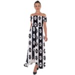 Black-and-white-flower-pattern-by-zebra-stripes-seamless-floral-for-printing-wall-textile-free-vecto Off Shoulder Open Front Chiffon Dress