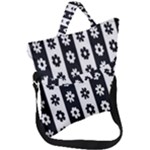 Black-and-white-flower-pattern-by-zebra-stripes-seamless-floral-for-printing-wall-textile-free-vecto Fold Over Handle Tote Bag