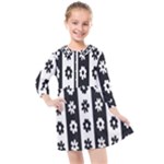 Black-and-white-flower-pattern-by-zebra-stripes-seamless-floral-for-printing-wall-textile-free-vecto Kids  Quarter Sleeve Shirt Dress