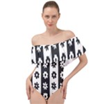 Black-and-white-flower-pattern-by-zebra-stripes-seamless-floral-for-printing-wall-textile-free-vecto Off Shoulder Velour Bodysuit 