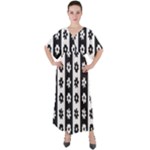 Black-and-white-flower-pattern-by-zebra-stripes-seamless-floral-for-printing-wall-textile-free-vecto V-Neck Boho Style Maxi Dress