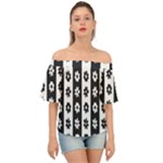 Black-and-white-flower-pattern-by-zebra-stripes-seamless-floral-for-printing-wall-textile-free-vecto Off Shoulder Short Sleeve Top