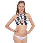 Black-and-white-flower-pattern-by-zebra-stripes-seamless-floral-for-printing-wall-textile-free-vecto Cross Front Halter Bikini Top