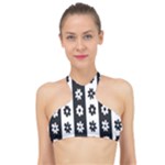 Black-and-white-flower-pattern-by-zebra-stripes-seamless-floral-for-printing-wall-textile-free-vecto High Neck Bikini Top