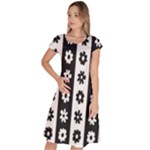 Black-and-white-flower-pattern-by-zebra-stripes-seamless-floral-for-printing-wall-textile-free-vecto Classic Short Sleeve Dress