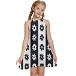 Black-and-white-flower-pattern-by-zebra-stripes-seamless-floral-for-printing-wall-textile-free-vecto Kids  Halter Collar Waist Tie Chiffon Dress