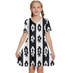 Black-and-white-flower-pattern-by-zebra-stripes-seamless-floral-for-printing-wall-textile-free-vecto Kids  Short Sleeve Tiered Mini Dress