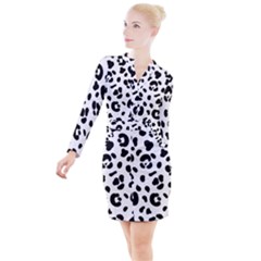 Blak-white-tiger-polkadot Button Long Sleeve Dress by nate14shop