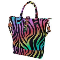 Rainbow Zebra Stripes Buckle Top Tote Bag by nate14shop