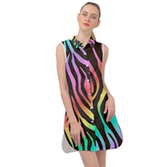 Rainbow Zebra Stripes Sleeveless Shirt Dress by nate14shop