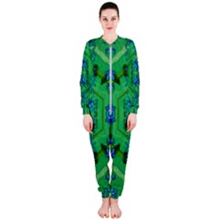 Vines Of Beautiful Flowers On A Painting In Mandala Style Onepiece Jumpsuit (ladies) by pepitasart