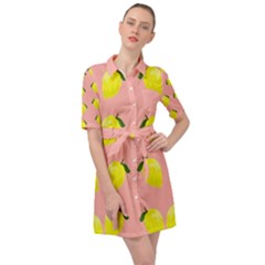 Yellow Lemons On Pink Belted Shirt Dress by FunDressesShop