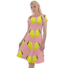 Yellow Lemons On Pink Classic Short Sleeve Dress by FunDressesShop