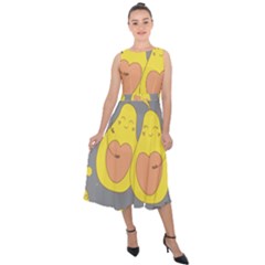 Avocado-yellow Midi Tie-back Chiffon Dress by nate14shop