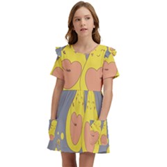 Avocado-yellow Kids  Frilly Sleeves Pocket Dress by nate14shop