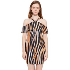 Seamless Zebra Stripe Shoulder Frill Bodycon Summer Dress by nate14shop