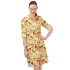 Hot-dog-pizza Long Sleeve Mini Shirt Dress by nate14shop