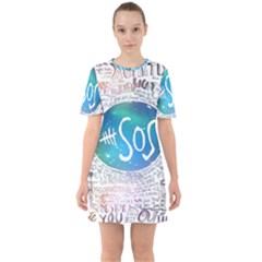 5 Seconds Of Summer Collage Quotes Sixties Short Sleeve Mini Dress by nate14shop
