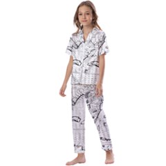 Florida-map-antique-line-art Kids  Satin Short Sleeve Pajamas Set by Jancukart