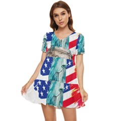 Statue Of Liberty Independence Day Poster Art Tiered Short Sleeve Babydoll Dress by Jancukart