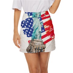 Statue Of Liberty Independence Day Poster Art Mini Front Wrap Skirt by Jancukart
