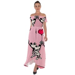 Baloon Love Mickey & Minnie Mouse Off Shoulder Open Front Chiffon Dress by nate14shop