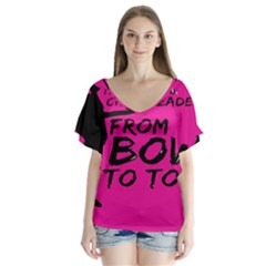 Bow To Toe Cheer Pink V-neck Flutter Sleeve Top by nate14shop