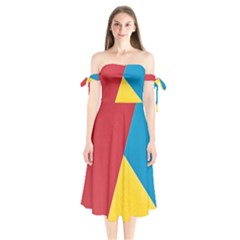 Tri Calor Background-color Shoulder Tie Bardot Midi Dress by nate14shop