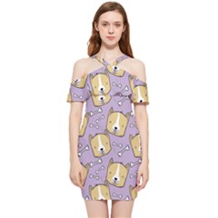 Corgi Pattern Shoulder Frill Bodycon Summer Dress by Sudhe