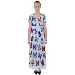 Big Collection Off Colorful Butterfiles High Waist Short Sleeve Maxi Dress by nate14shop
