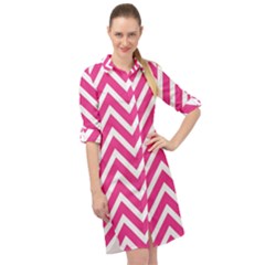 Chevrons - Pink Long Sleeve Mini Shirt Dress by nate14shop