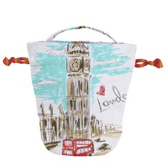 Big-ben-paris-clock-tower-vector-painted-london Drawstring Bucket Bag by Jancukart