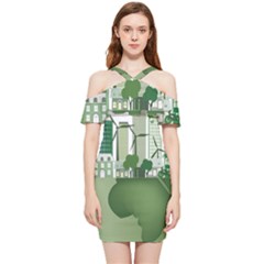 Vector-energy-saving-caring-for-the-earth Shoulder Frill Bodycon Summer Dress by Jancukart