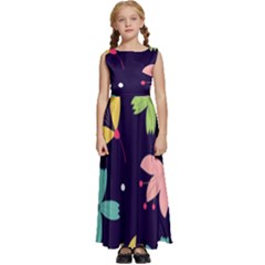Colorful Floral Kids  Satin Sleeveless Maxi Dress by hanggaravicky2