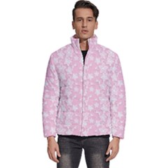 Pink-floral-background Men s Puffer Bubble Jacket Coat by Jancukart
