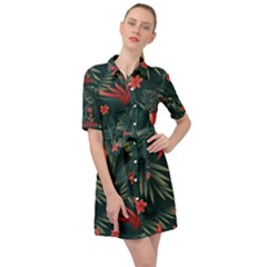 Tropical Flowers Belted Shirt Dress by HWDesign