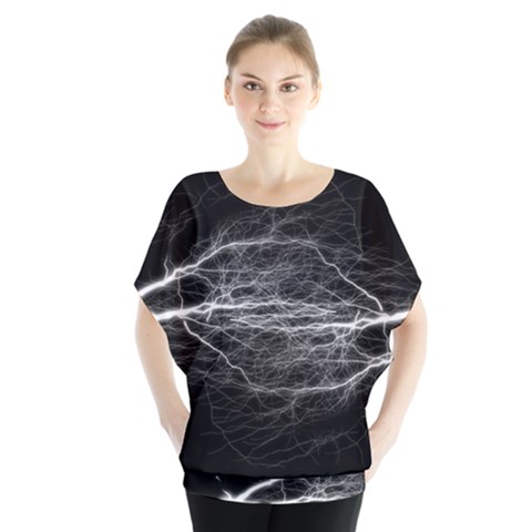 Flash-electricity-energy-current Batwing Chiffon Blouse by Jancukart