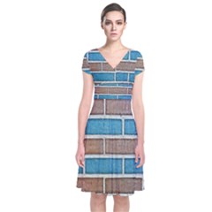 Brick-wall Short Sleeve Front Wrap Dress by nate14shop