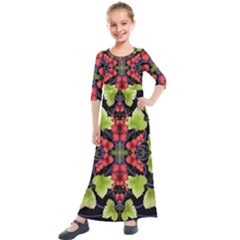 Pattern-berry-red-currant-plant Kids  Quarter Sleeve Maxi Dress by Jancukart
