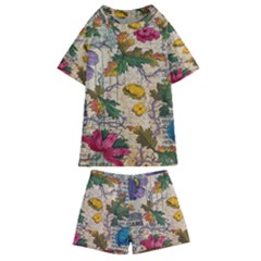 Flowers-b 003 Kids  Swim Tee And Shorts Set by nate14shop