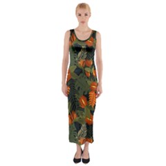 Orange Leaves Fitted Maxi Dress by HWDesign
